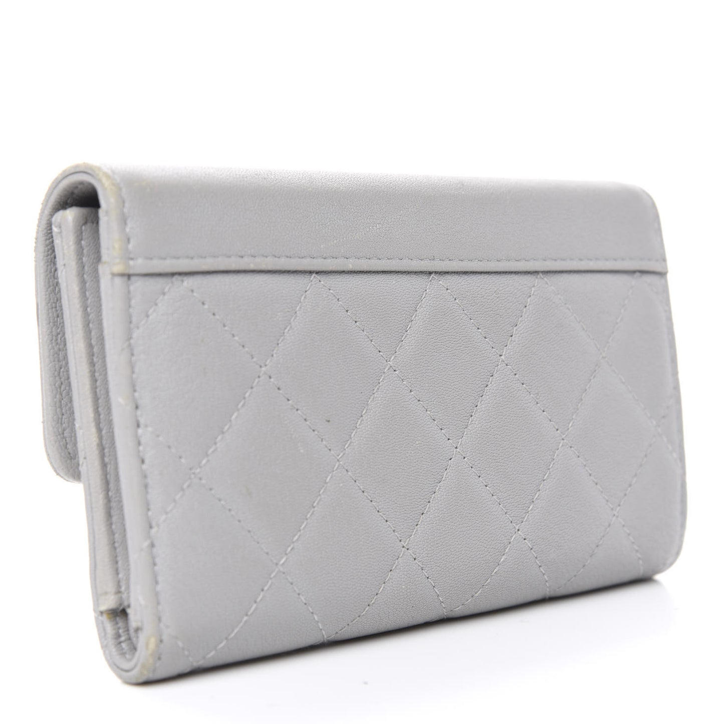 Lambskin Quilted CC Box Flap Wallet Grey