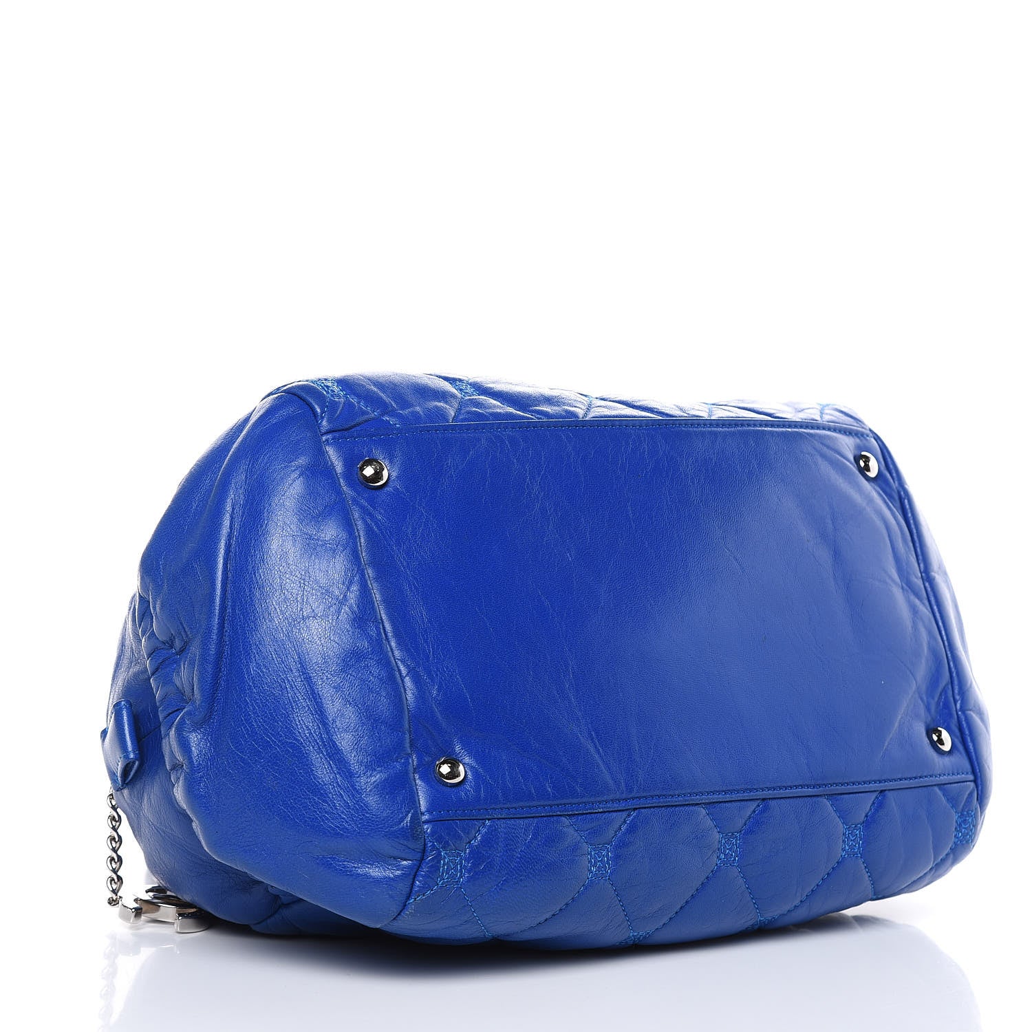 Chanel Lambskin Quilted Hidden Chain Bowler Blue 3 of 21