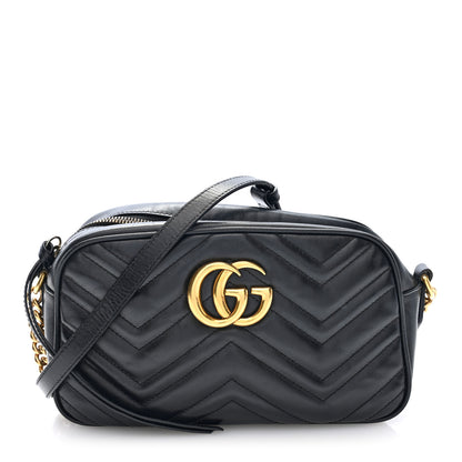 Gucci Calfskin Matelasse Small GG Marmont Chain Shoulder Bag Black 1 of 11