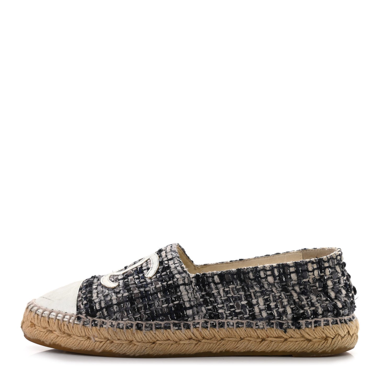 Metallic Tweed Lambskin CC Espadrilles 38 Blue Black Silver