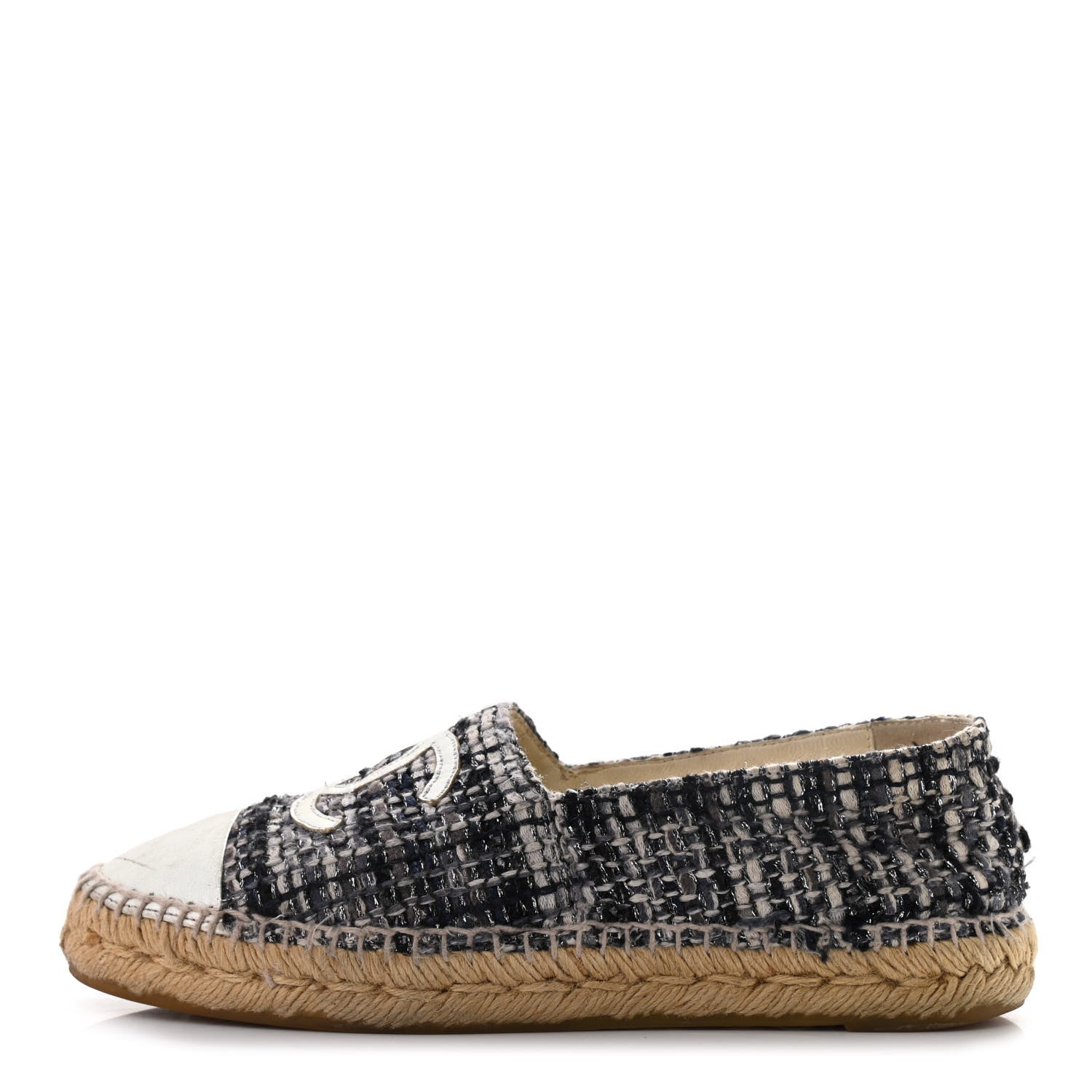 Chanel Metallic Tweed Lambskin CC Espadrilles 38 Blue Black Silver 1 of 14