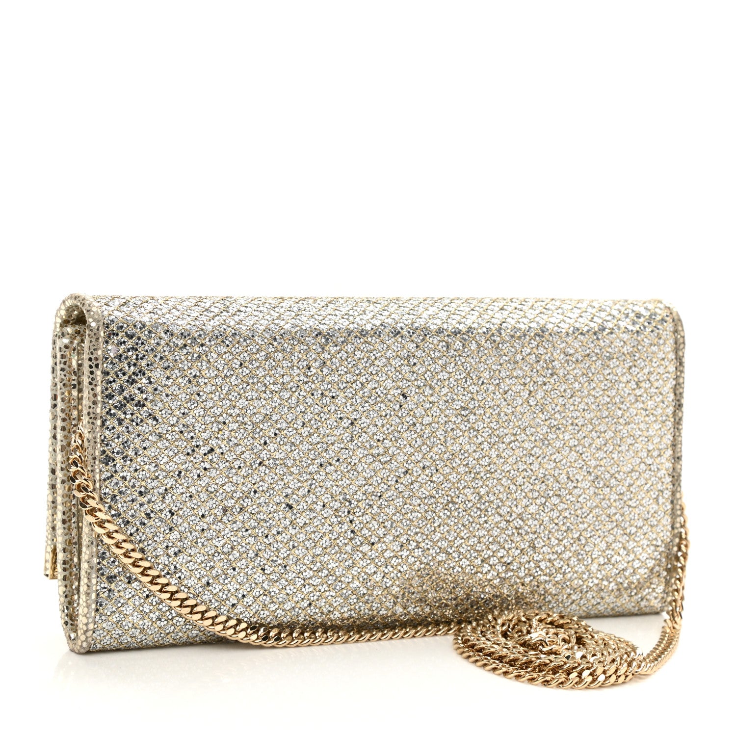 Jimmy Choo Glitter Fabric Milla Chain Wallet Champagne 3 of 9