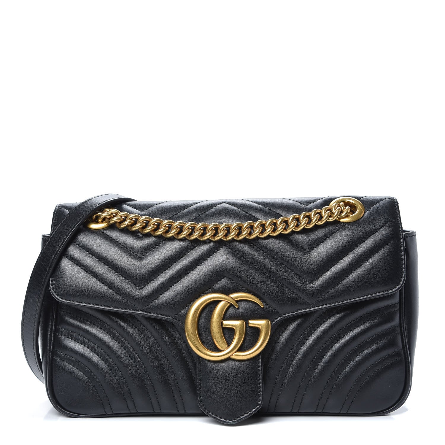 Gucci Calfskin Matelasse Small GG Marmont Shoulder Bag Black 1 of 14