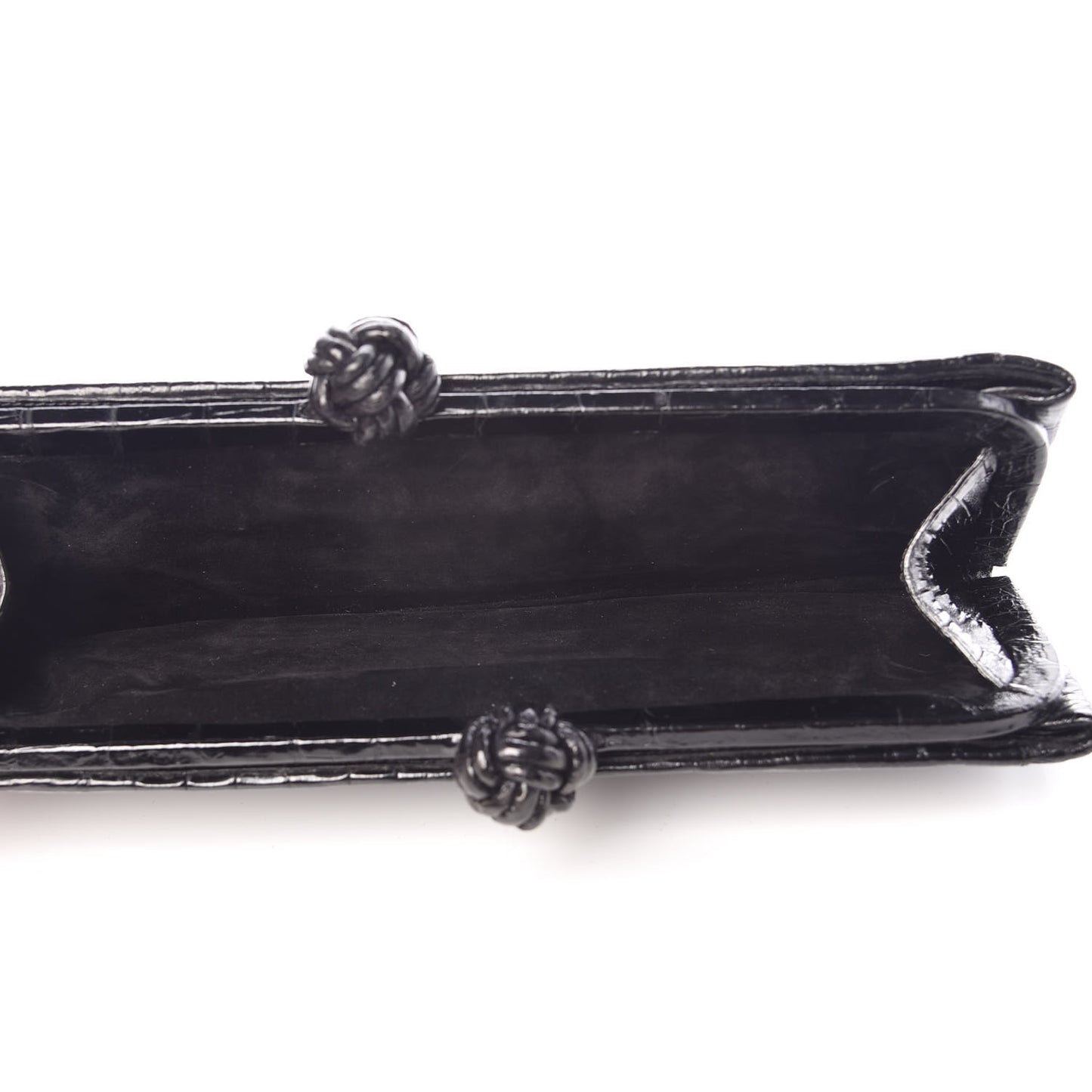 Glossy Crocodile Knot Top Clutch Black