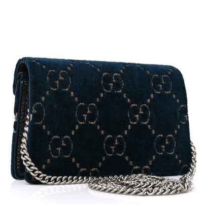 Gucci Velvet GG Monogram Super Mini Dionysus Shoulder Bag Blue Beige Black 3 of 9