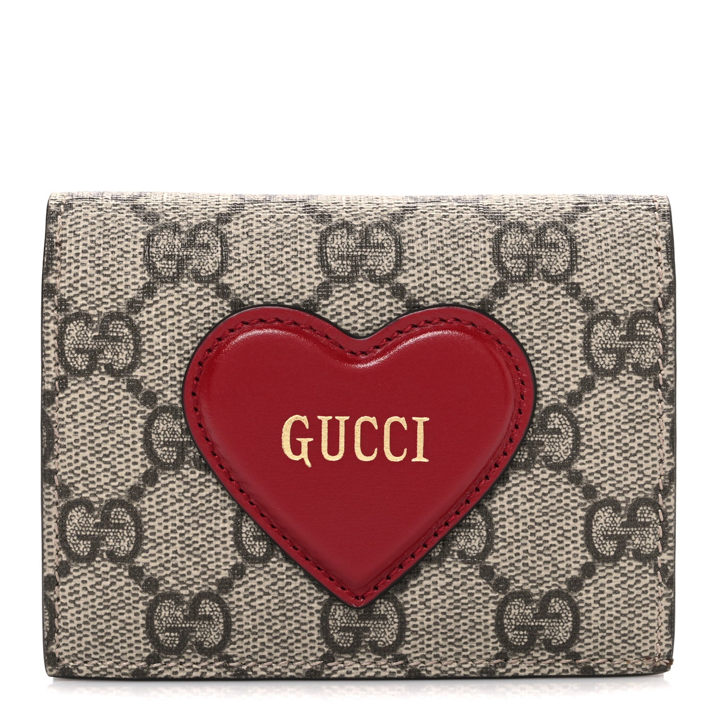GG Supreme Monogram Script Logo Heart Card Case New Cherry Red Beige New Acero