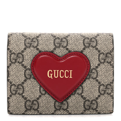 Gucci GG Supreme Monogram Script Logo Heart Card Case New Cherry Red Beige New Acero 1 of 8