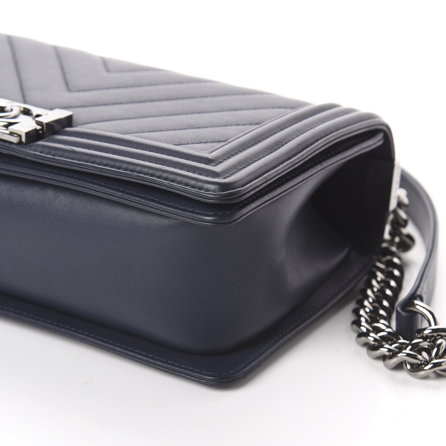 Lambskin Chevron Medium Boy Flap Dark Navy Blue