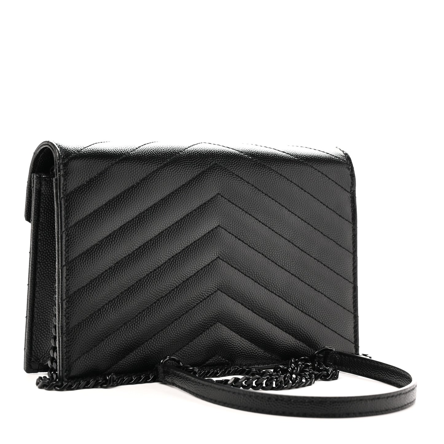 Grain De Poudre Matelasse Chevron Monogram Monochrome Envelope Chain Wallet Black