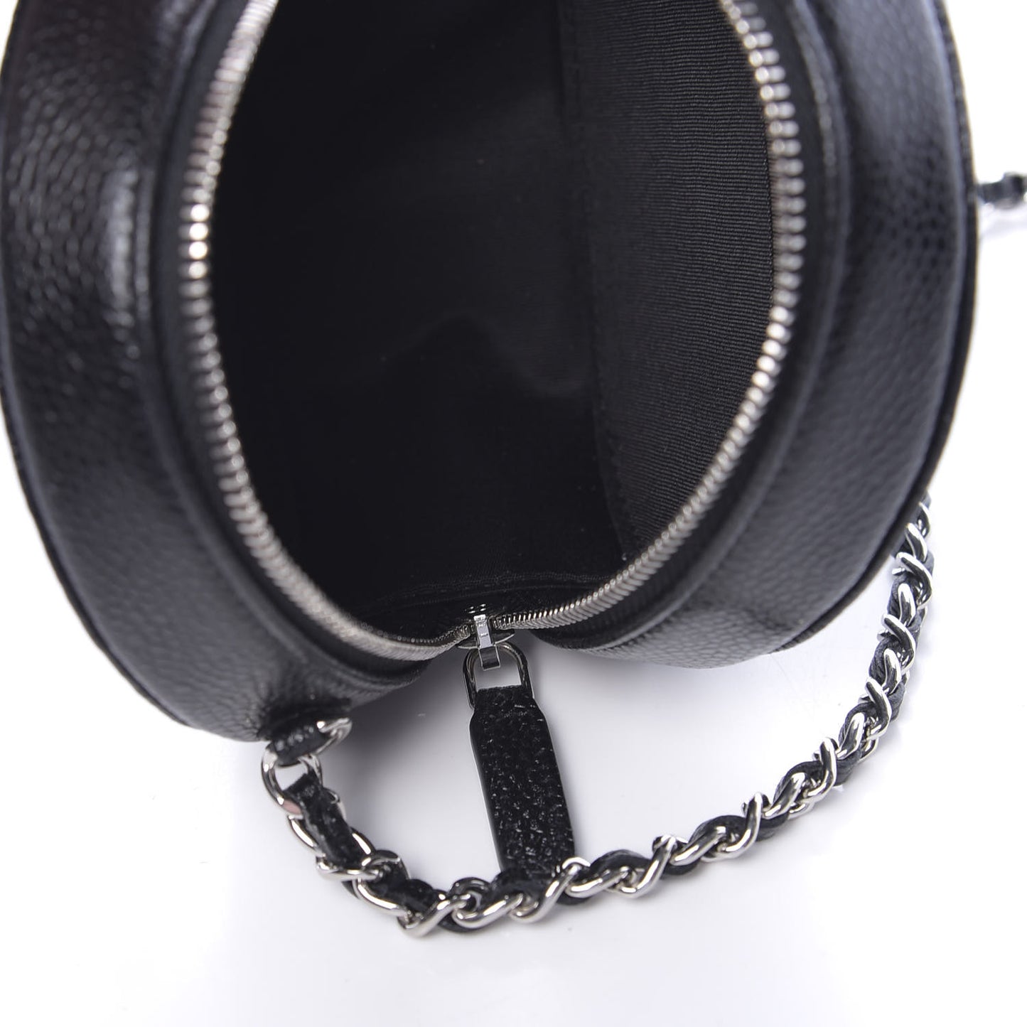 Caviar Camellia Embossed Round Clutch With Chain Black