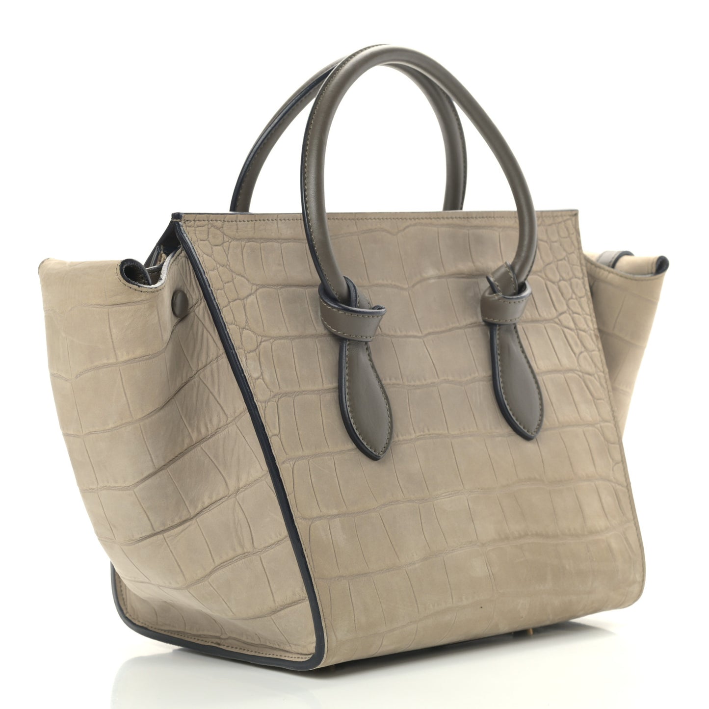 Crocodile Embossed Nubuck Calfskin Small Tie Knot Tote Grey