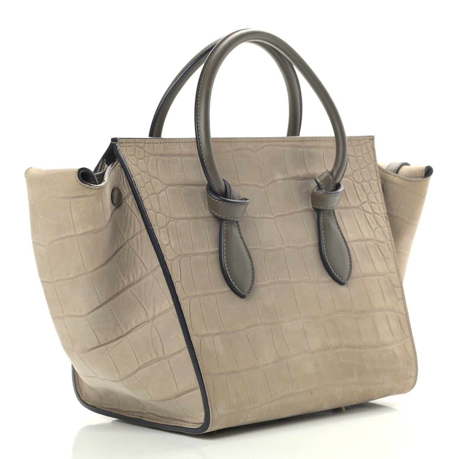 Celine Crocodile Embossed Nubuck Calfskin Small Tie Knot Tote Grey 3 of 15
