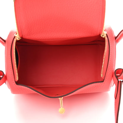 Hermes Taurillon Clemence Mini Lindy 20 Rose Texas 5 of 9