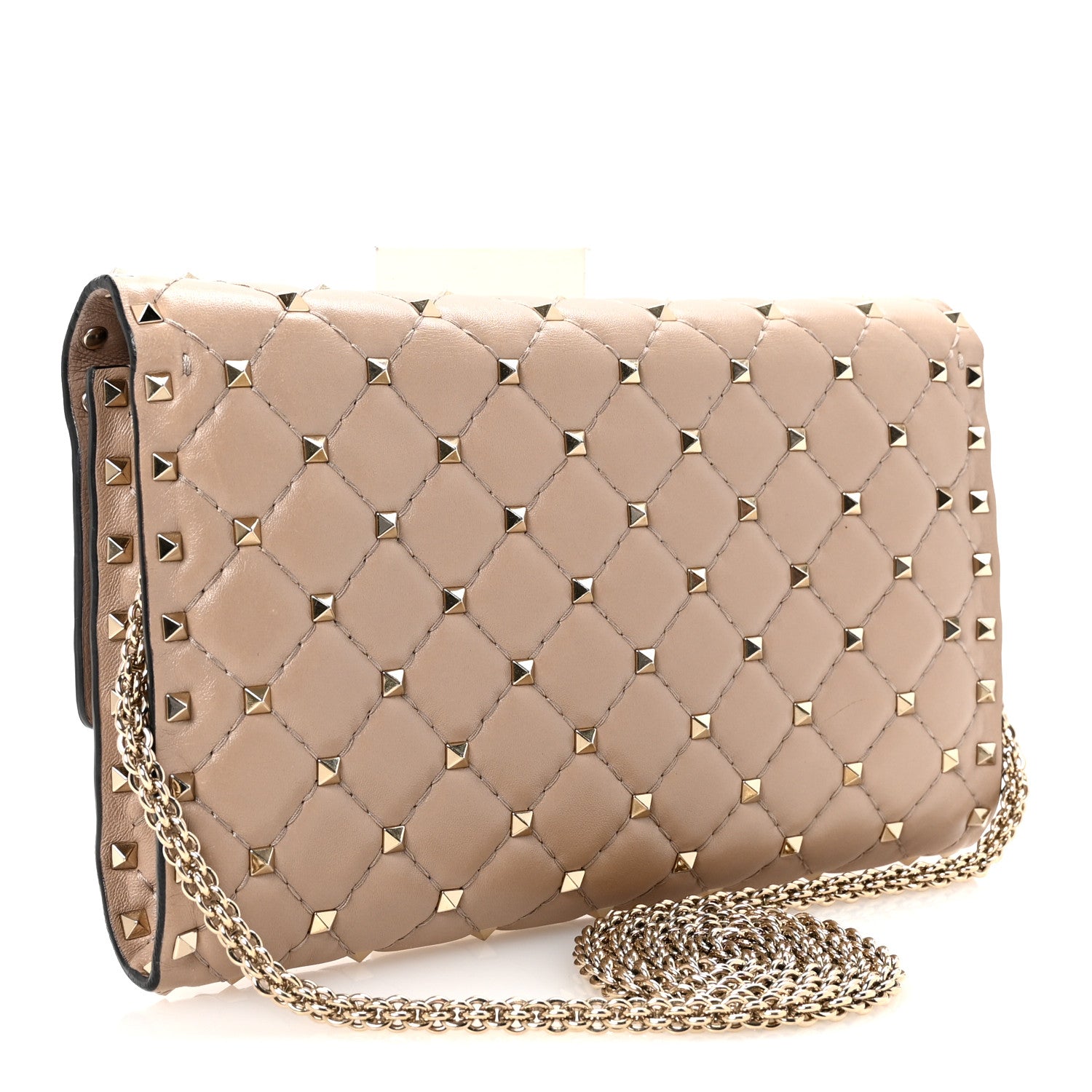 Valentino Garavani Lambskin Rockstud Spike Wallet on Chain Poudre 3 of 9