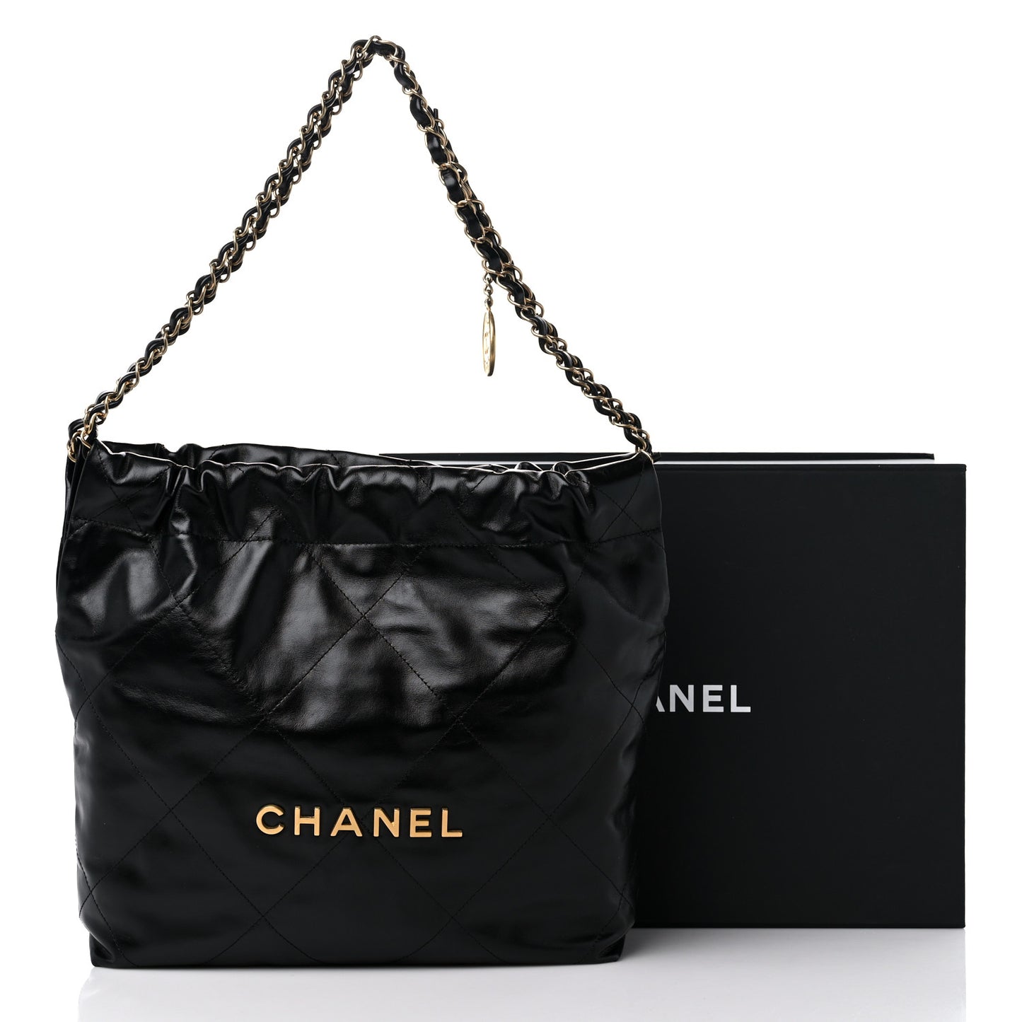 Shiny Calfskin Quilted Small Chanel 22 Black