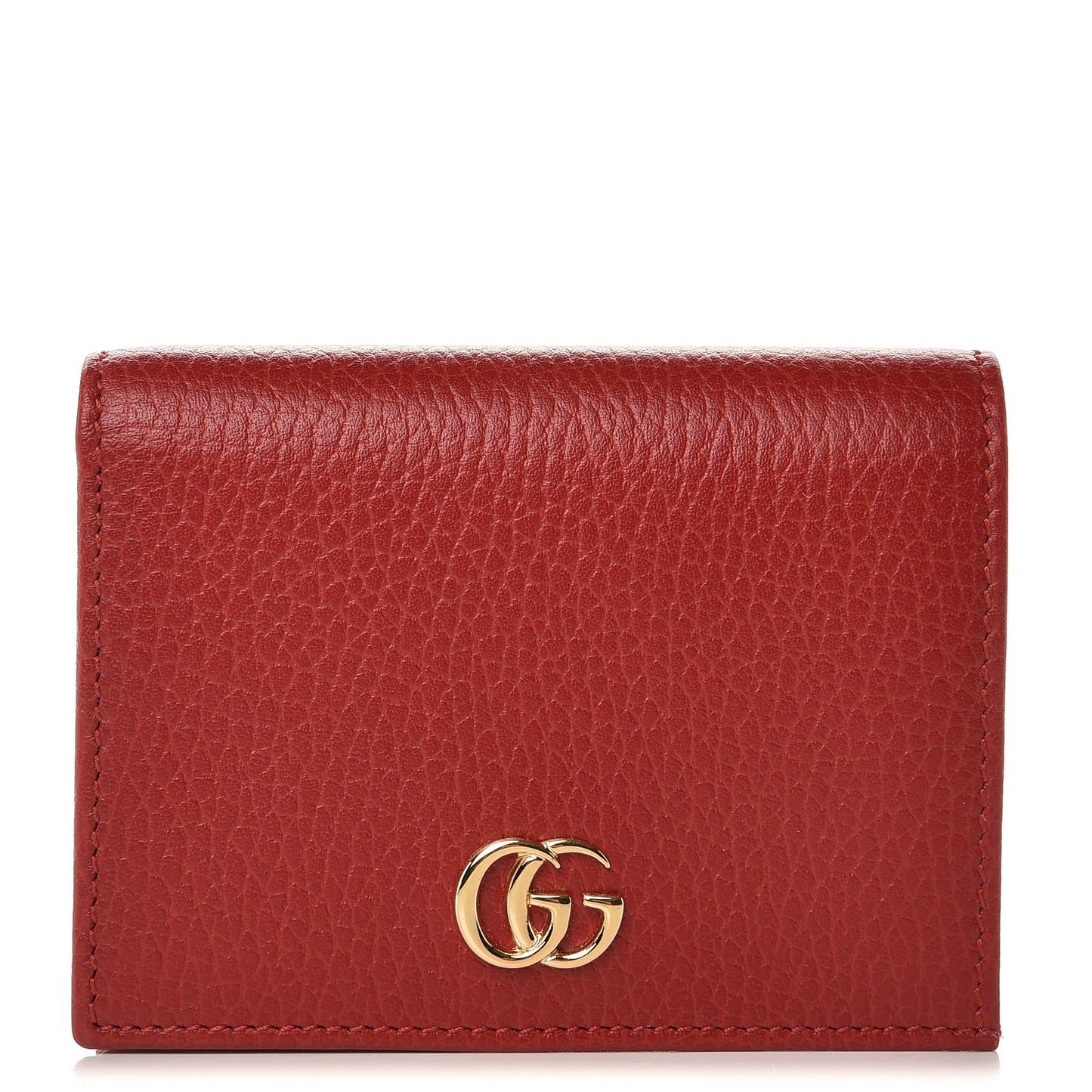 Pebbled Calfskin GG Marmont Card Case Hibiscus Red