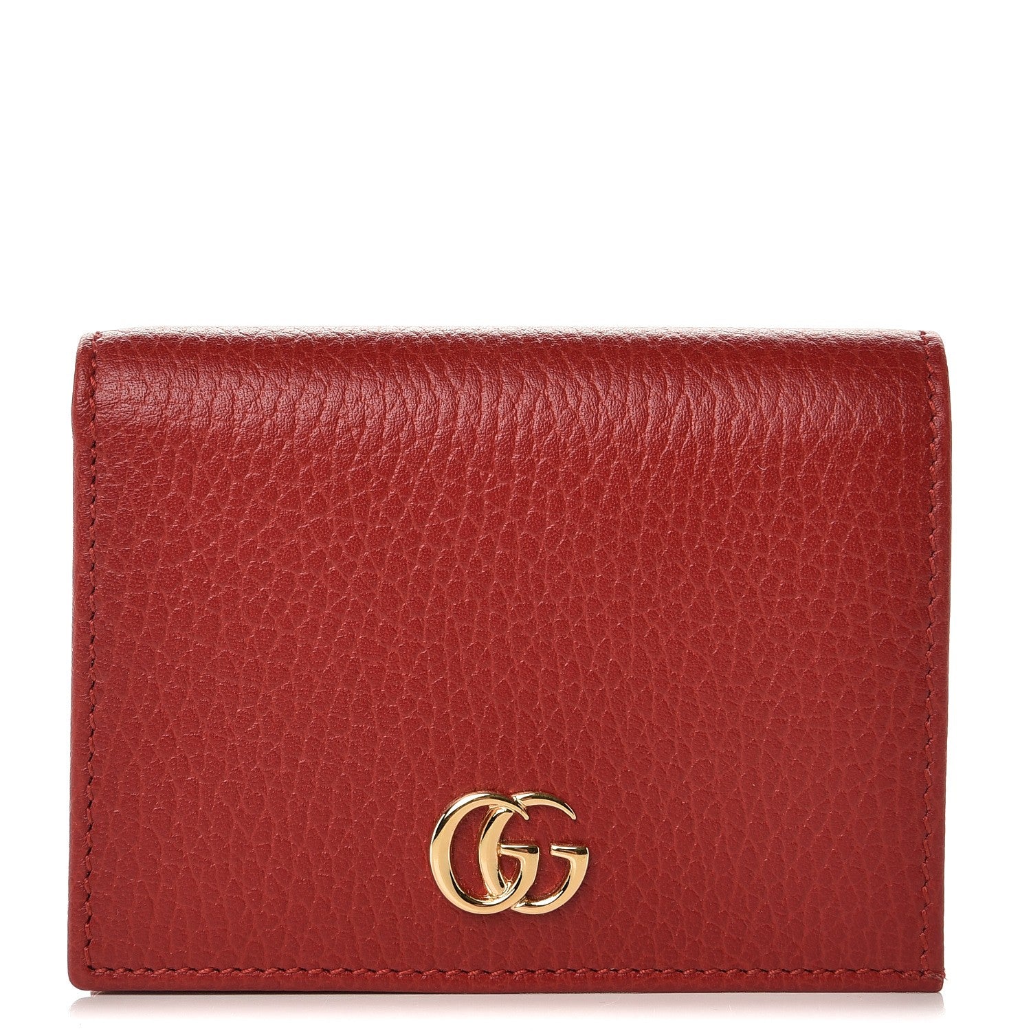 Gucci Pebbled Calfskin GG Marmont Card Case Hibiscus Red 1 of 8
