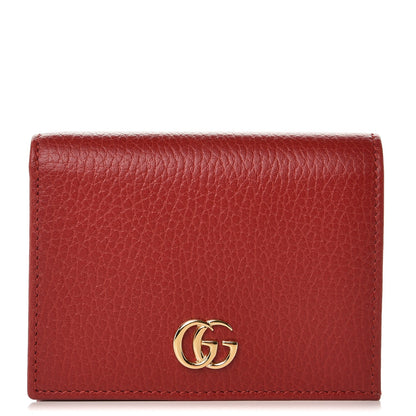 Gucci Pebbled Calfskin GG Marmont Card Case Hibiscus Red 1 of 8