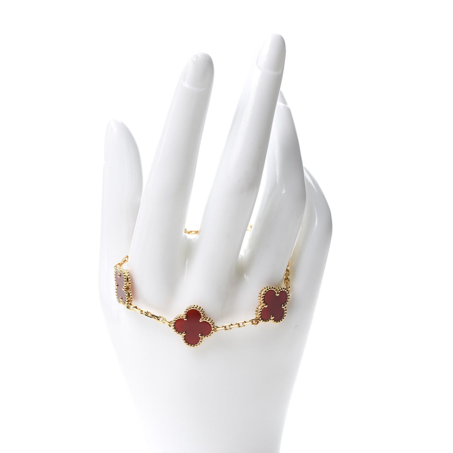 18K Yellow Gold Carnelian 5 Motifs Vintage Alhambra Bracelet