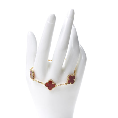 Van Cleef & Arpels 18K Yellow Gold Carnelian 5 Motifs Vintage Alhambra Bracelet 2 of 5