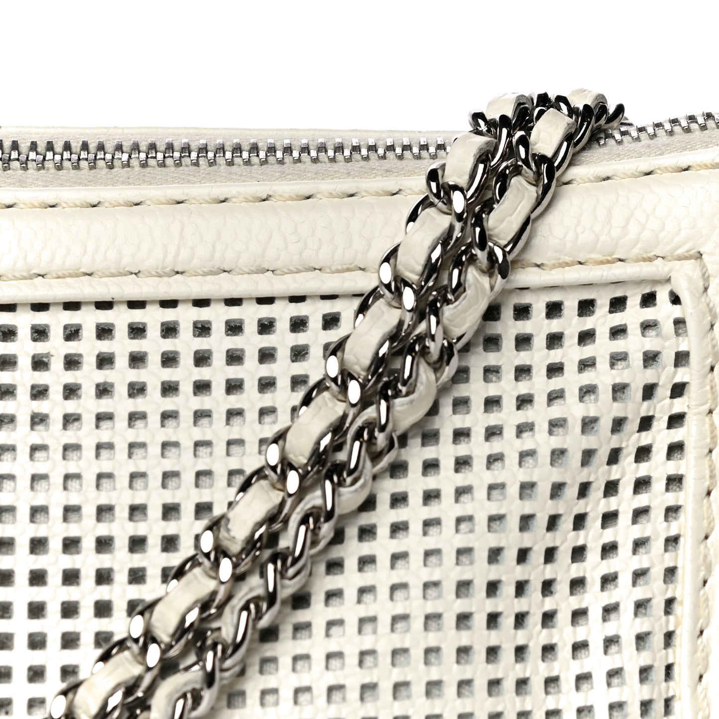 Caviar Perforated Pulley Shoulder Bag White