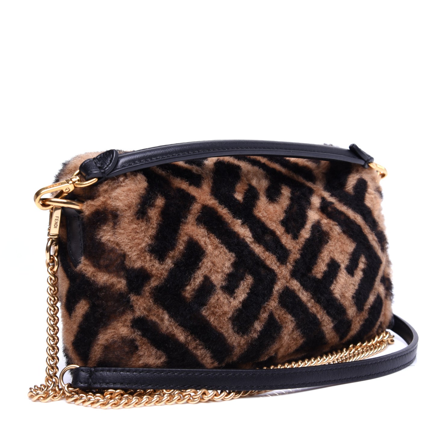 Shearling Vitello Dolce Macro FF 1974 Mini Baguette Tobacco Black