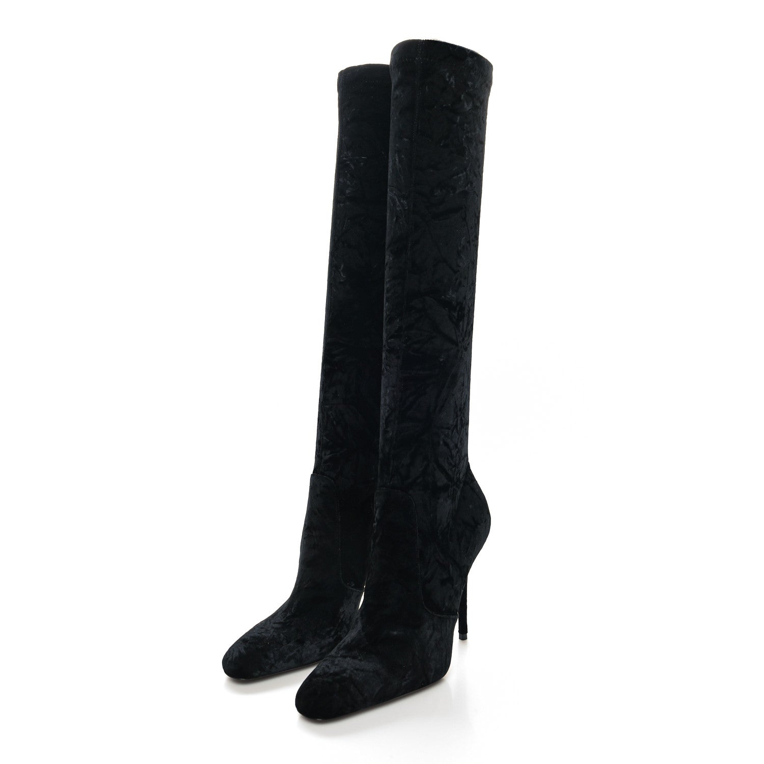 Saint Laurent Velvet Talia Tall Boots 37.5 Black 3 of 7