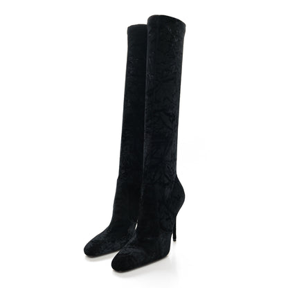 Saint Laurent Velvet Talia Tall Boots 37.5 Black 3 of 7