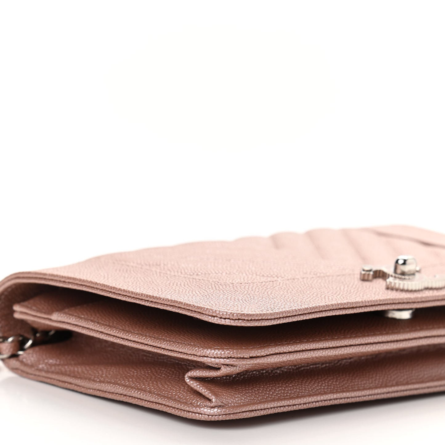 Metallic Caviar Chevron Quilted Vintage Mademoiselle Wallet On Chain WOC Pink