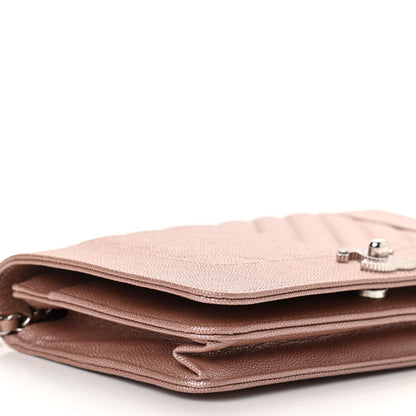 Chanel Metallic Caviar Chevron Quilted Vintage Mademoiselle Wallet On Chain WOC Pink 10 of 12