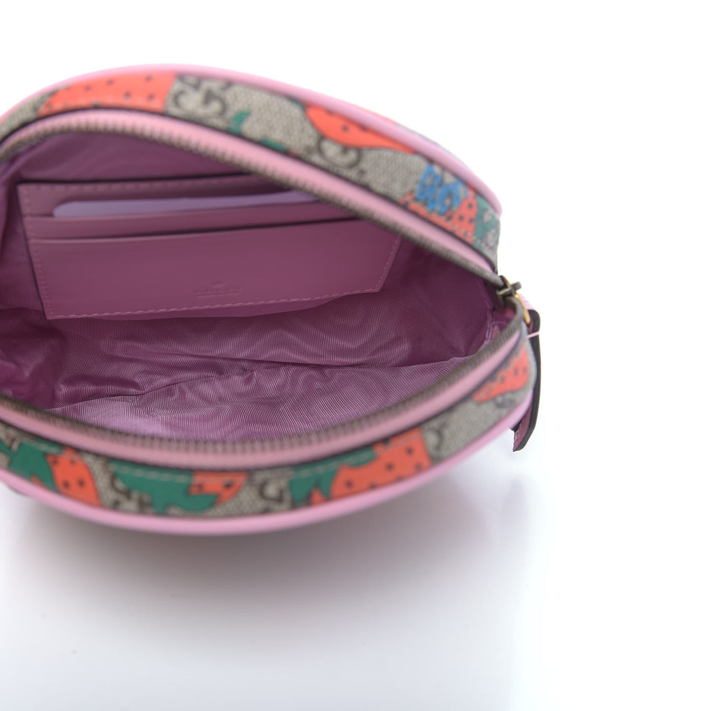 GG Supreme Monogram Strawberry Round Wrist Wallet