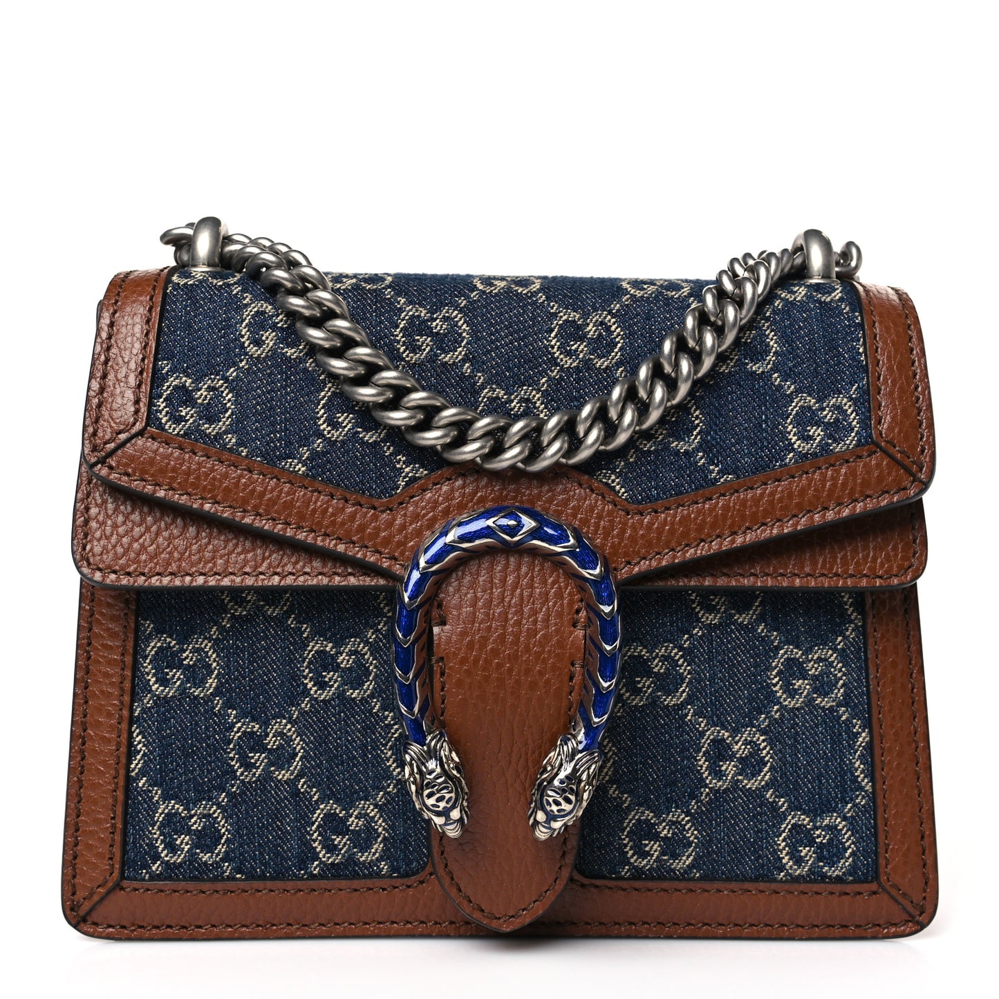 New Denim GG Monogram Dollar Calfskin Enamel Mini Dionysus Shoulder Bag Blue Tea Cuir Epilog Electric Blue