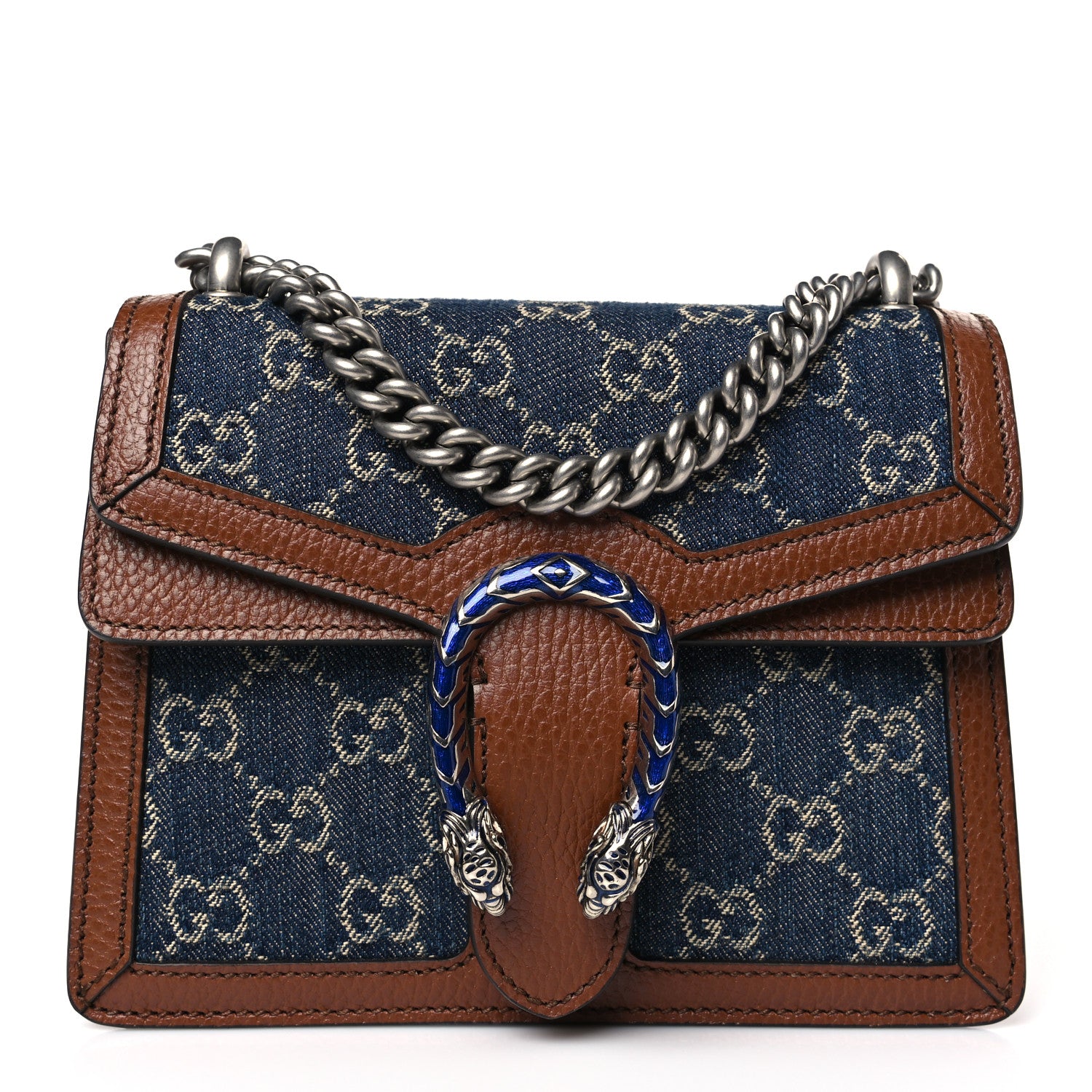 Gucci New Denim GG Monogram Dollar Calfskin Enamel Mini Dionysus Shoulder Bag Blue Tea Cuir Epilog Electric Blue 1 of 9