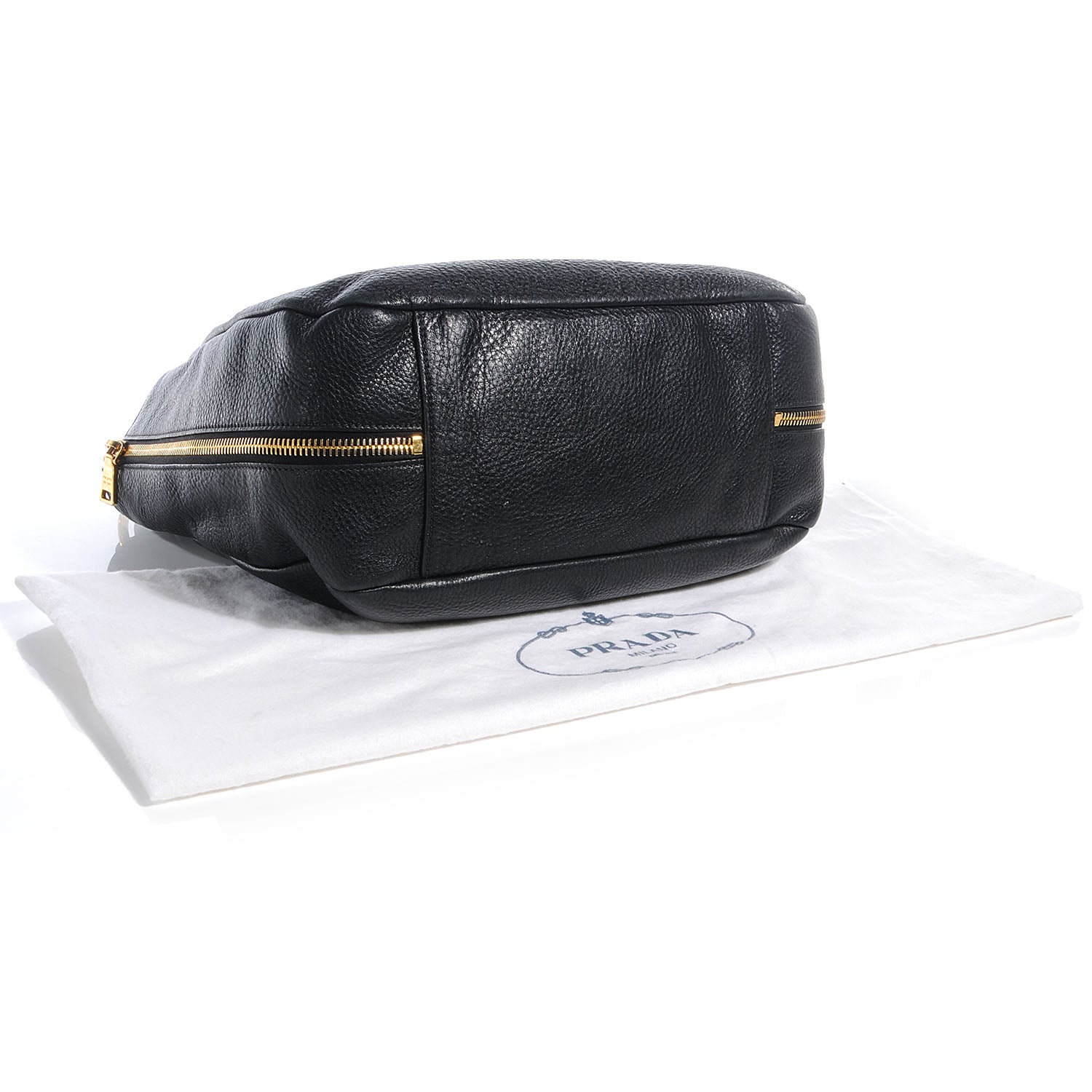Prada Vitello Daino Side Zip Pocket Hobo Black 4 of 10