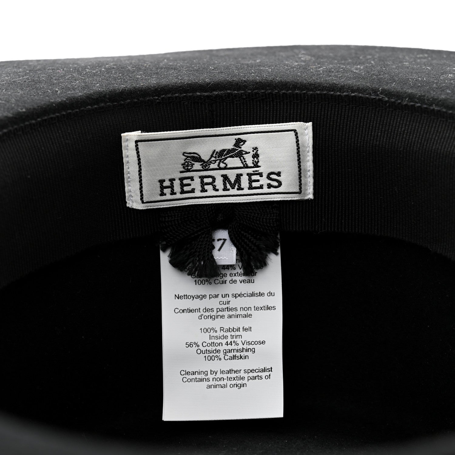 Hermes Rabbit Felt Hampton Hat 57 Black 8 of 10