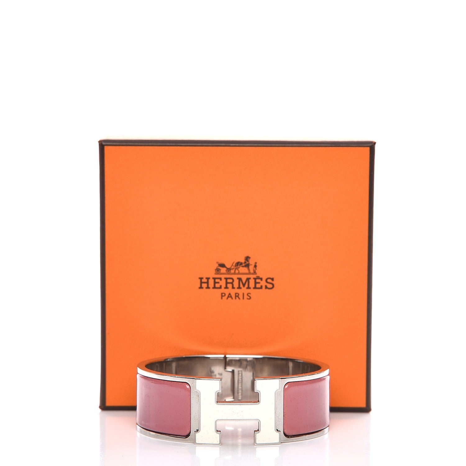 Hermes Enamel Wide Clic Clac H Bracelet PM Vieux Rose White 4 of 6