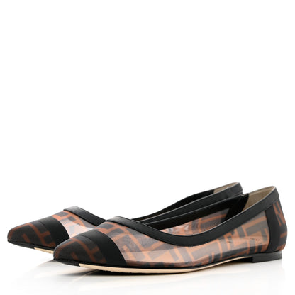 Fendi Mesh FF Skimmer Ballerina Flats 37.5 Tobacco Moro Black 3 of 9