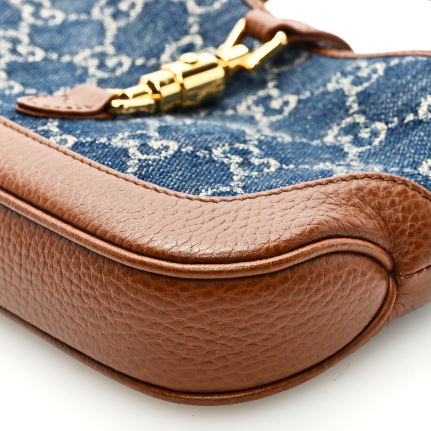 New Denim GG Monogram Calfskin Mini Jackie 1961 Hobo Blue Tea Cuir