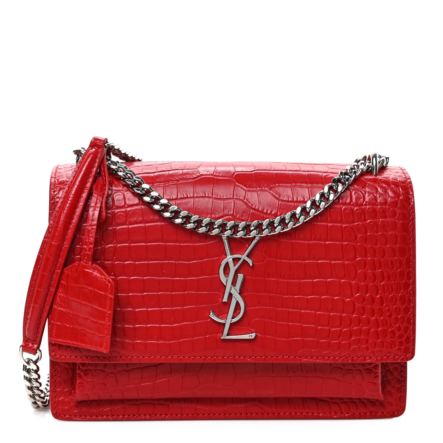 Saint Laurent Calfskin Crocodile Embossed Medium Monogram Sunset Rouge Eros 1 of 8