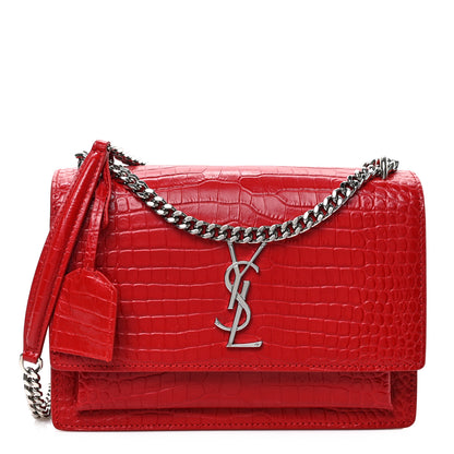 Saint Laurent Calfskin Crocodile Embossed Medium Monogram Sunset Rouge Eros 1 of 8