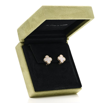 Van Cleef & Arpels 18K Yellow Gold Mother of Pearl Vintage Alhambra Earrings 5 of 5