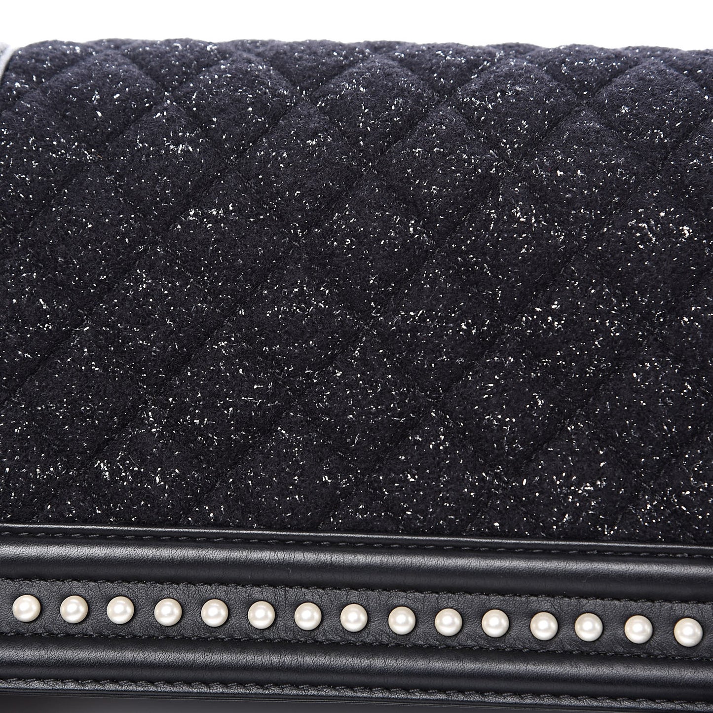 Calfskin Pearl Tweed Small Boy Flap Black