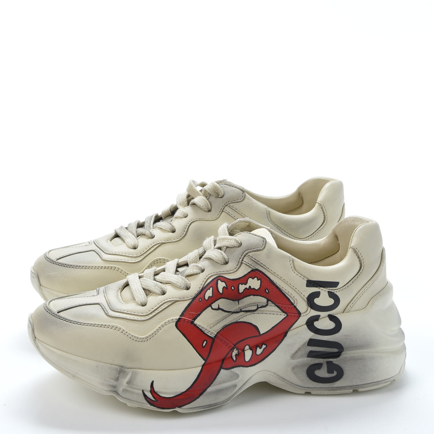 Gucci Calfskin Mouth Print Womens Rhyton Sneakers 36.5 Ivory 3 of 10