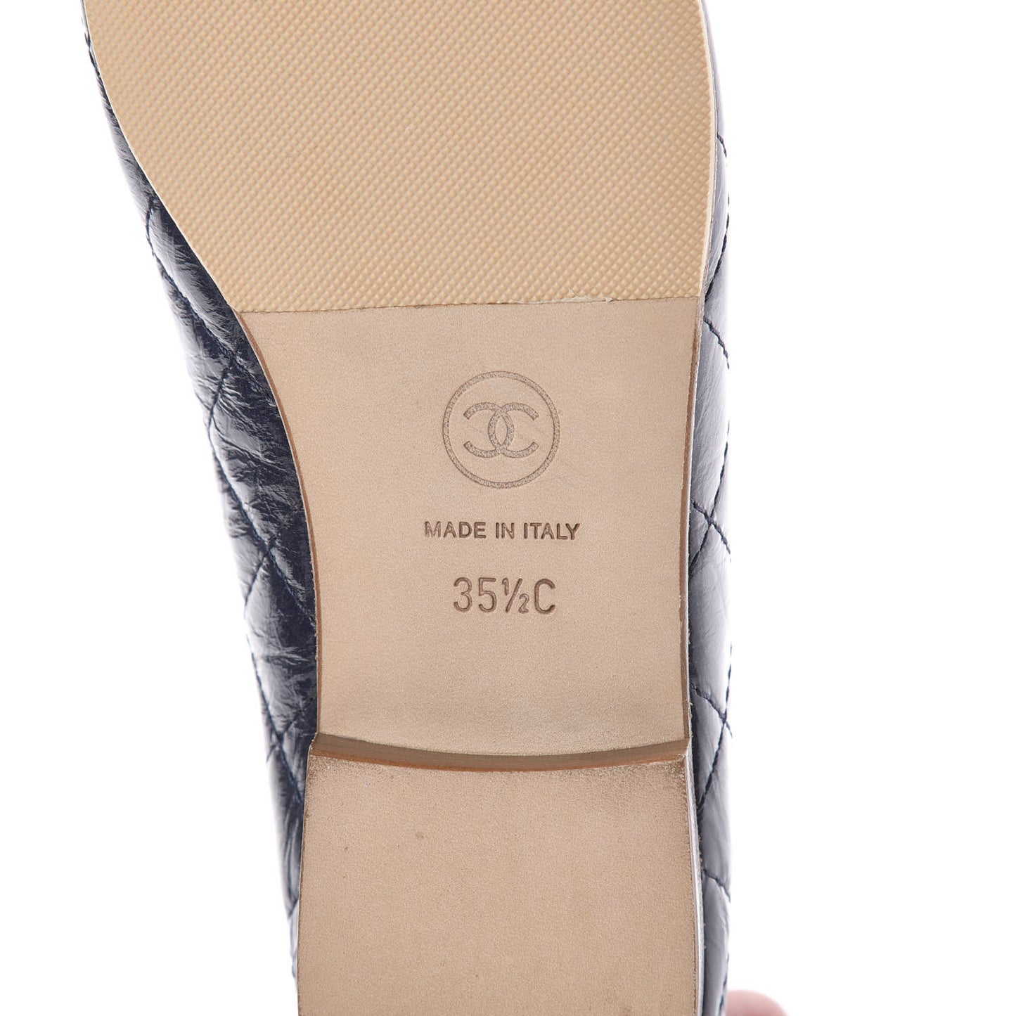 Aged Calfskin Quilted CC Cap Toe Ballerina Flats 35.5 Navy
