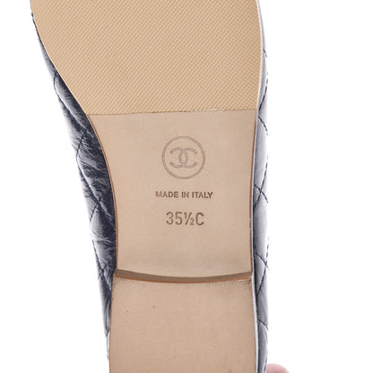 Chanel Aged Calfskin Quilted CC Cap Toe Ballerina Flats 35.5 Navy 6 of 9
