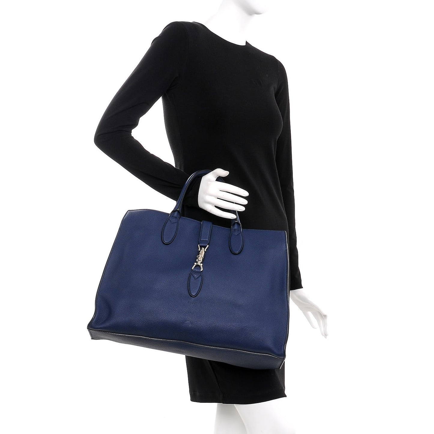Soft Calfskin Medium Jackie Top Handle Bag Classic Blue Marine