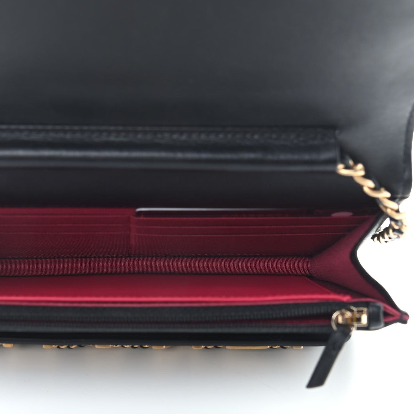 Calfskin Quilted Enchained Wallet On Chain WOC Black