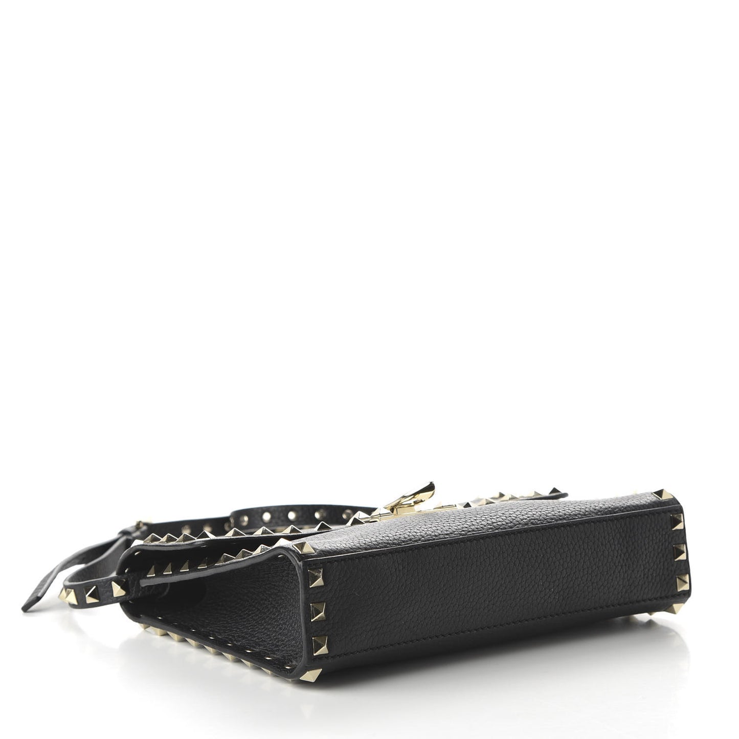 Pebbled Calfskin Medium Rockstud Flip Lock Crossbody Bag Black