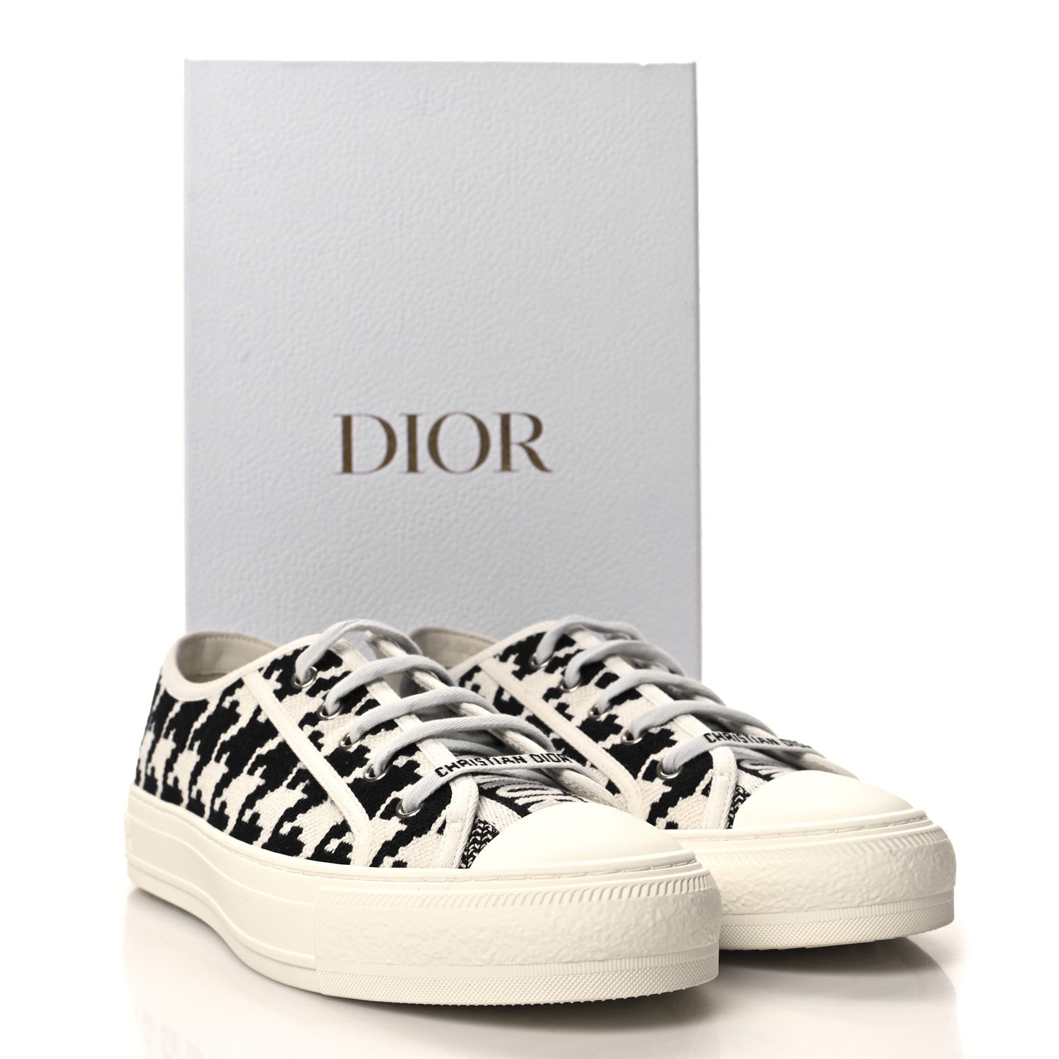 Christian Dior Canvas Macro Houndstooth Embroidered Womens Walk'N'Dior Low Top Sneakers 41 White Black 9 of 9