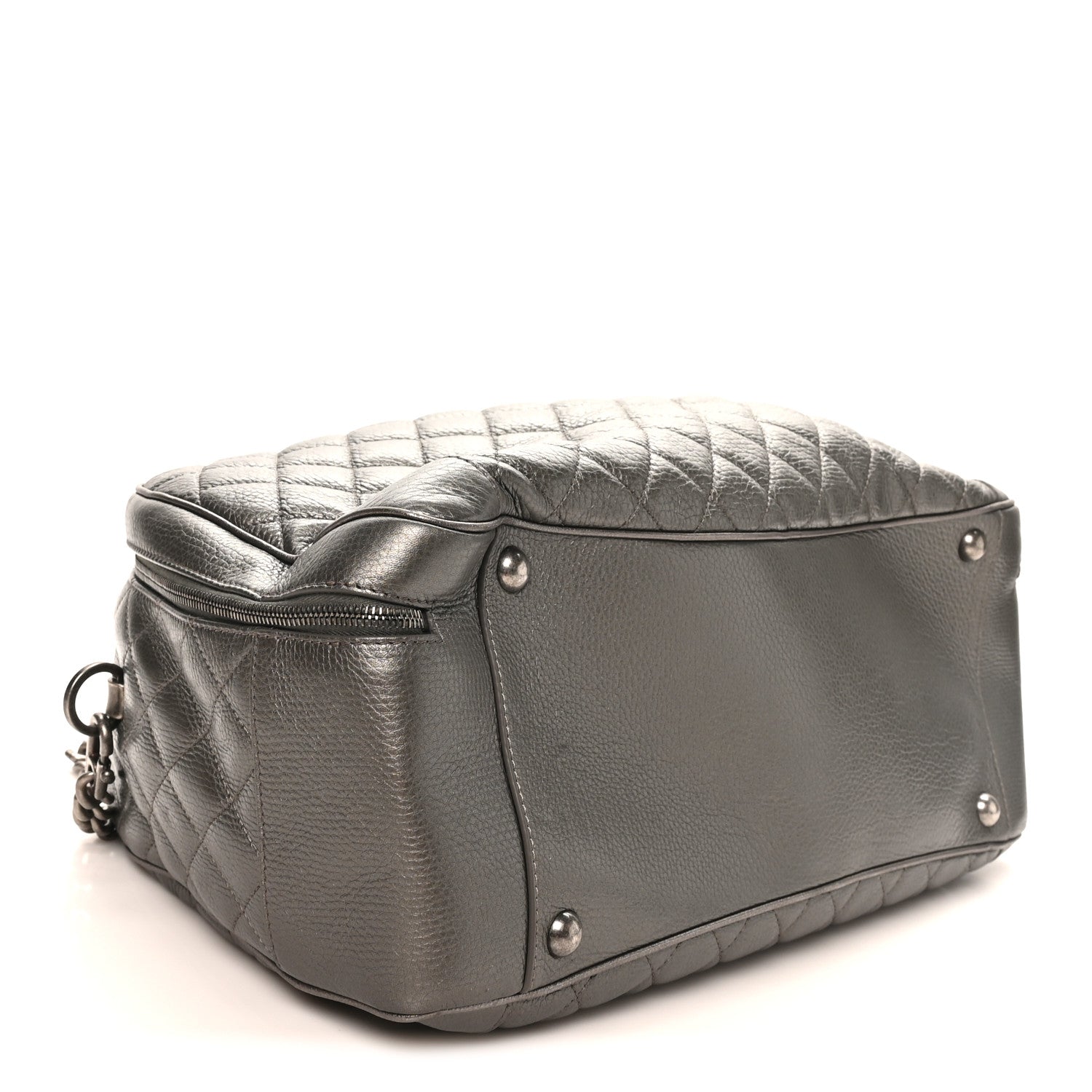 Chanel Metallic Calfskin Quilted Medium Airlines Round Trip Bowling Bag Silver 3 of 9